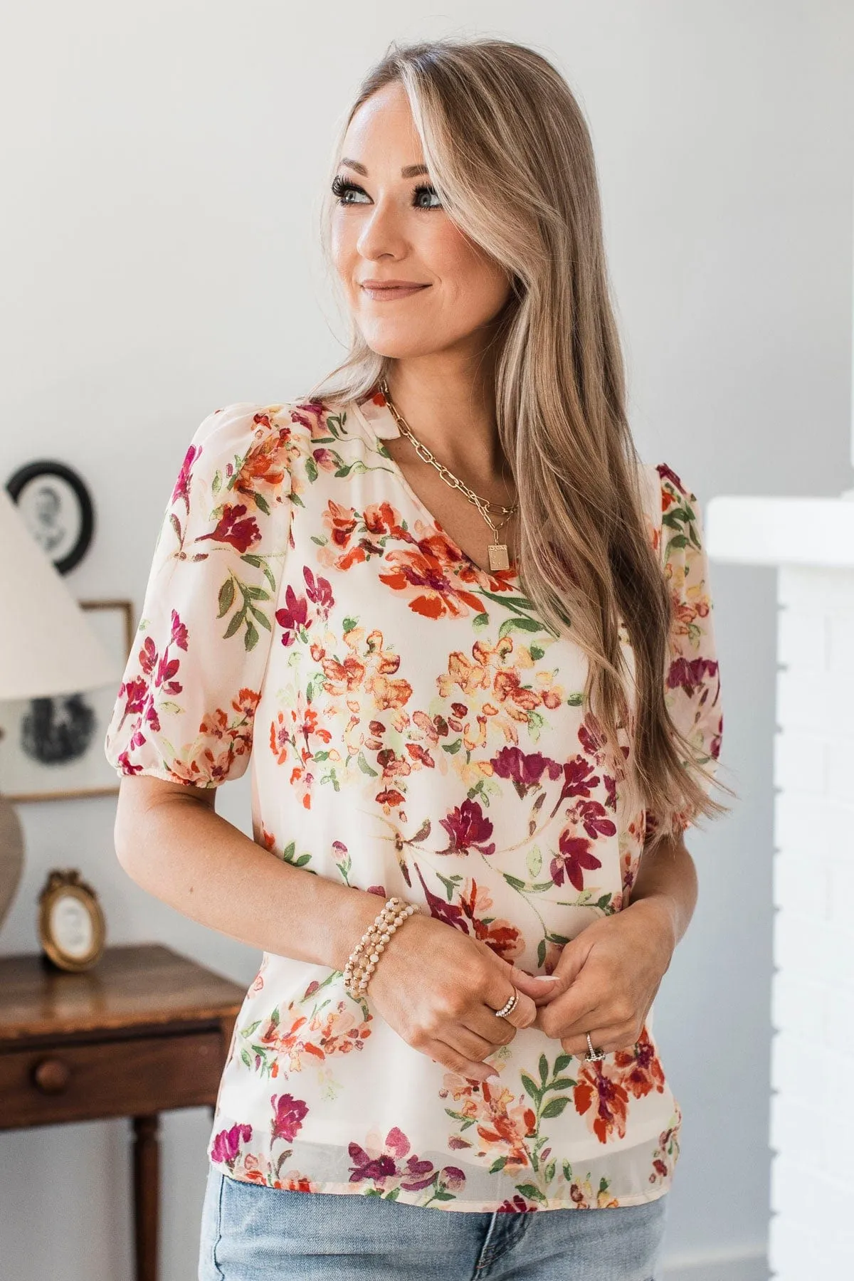 Timeless Affection Floral Top- Peach