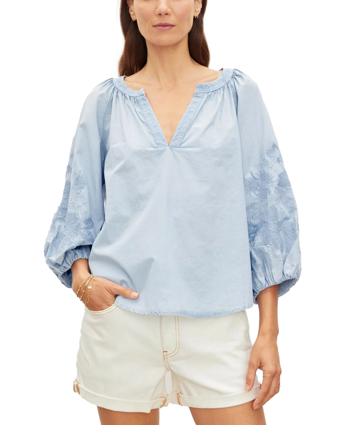 Trina 3/4 Sleeve Top (Chambray)