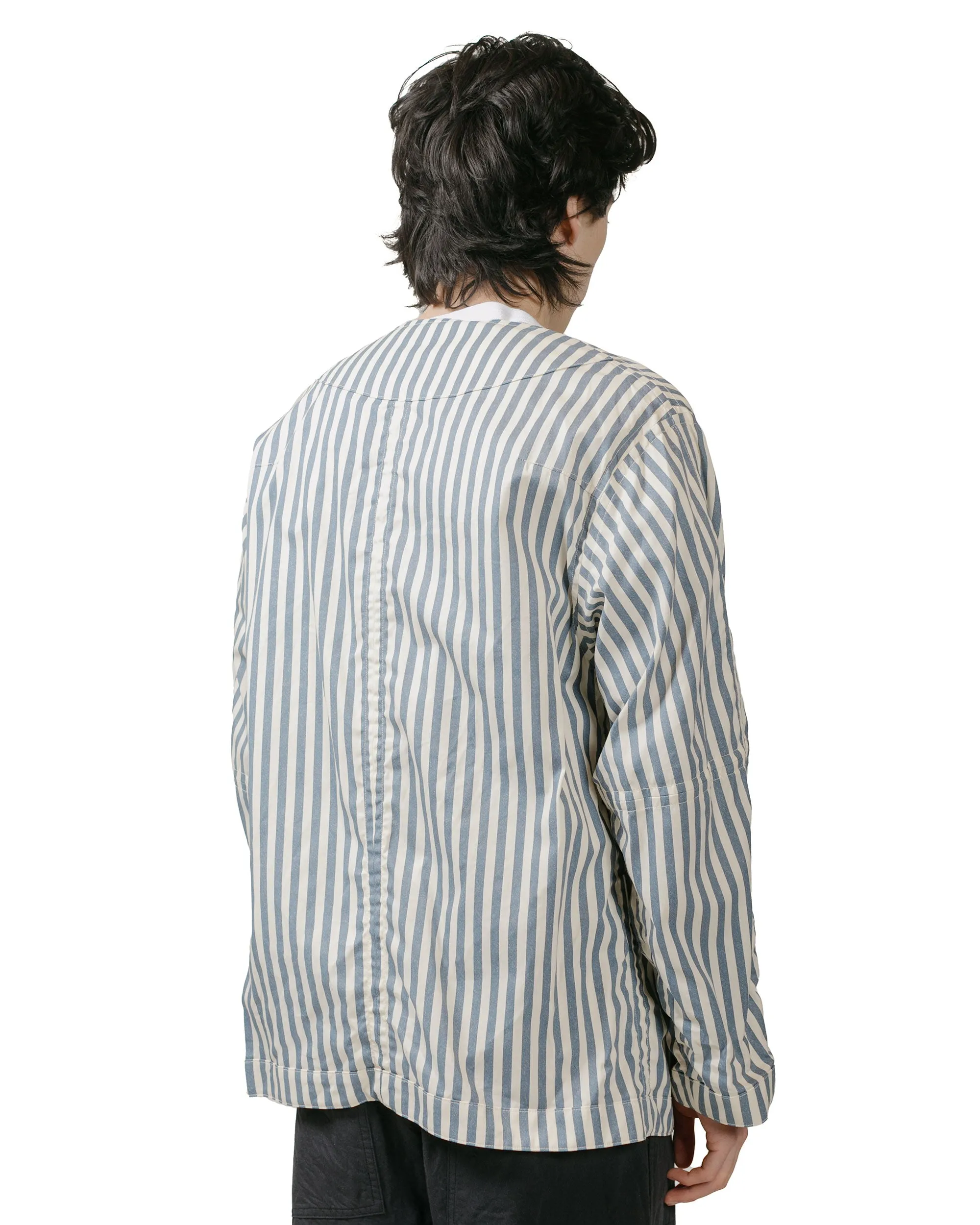 ts(s) Reversible Seam Taping Collarless Jacket Block Stripe Print Cotton Twill Cloth Blue