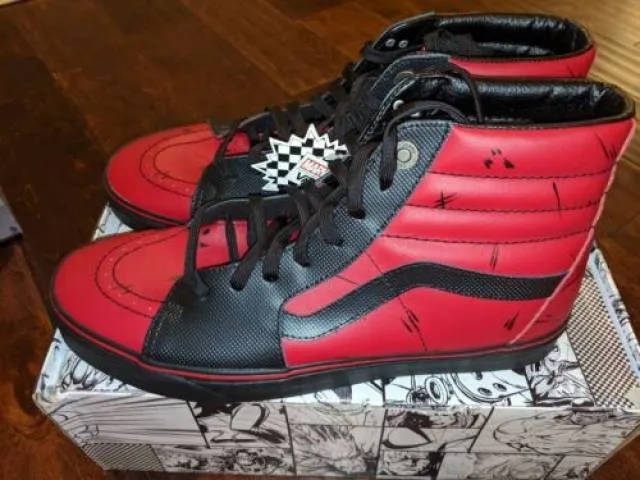 Vans x Marvel Deadpool Red/Black Sk8 Hi Sneakers Mens NE...