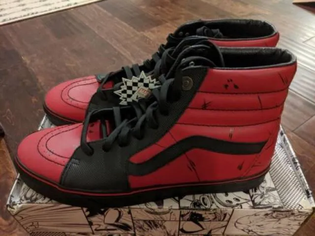 Vans x Marvel Deadpool Red/Black Sk8 Hi Sneakers Mens NE...