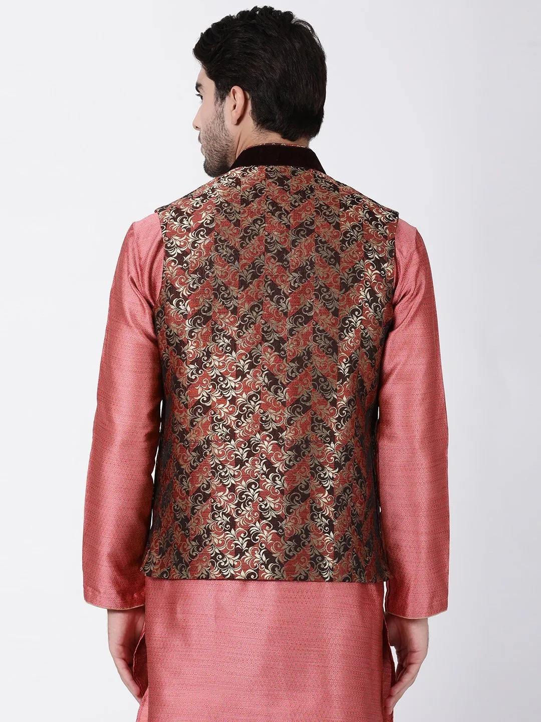 VASTRAMAY Men's Maroon Cotton Silk Blend Ethnic Jacket