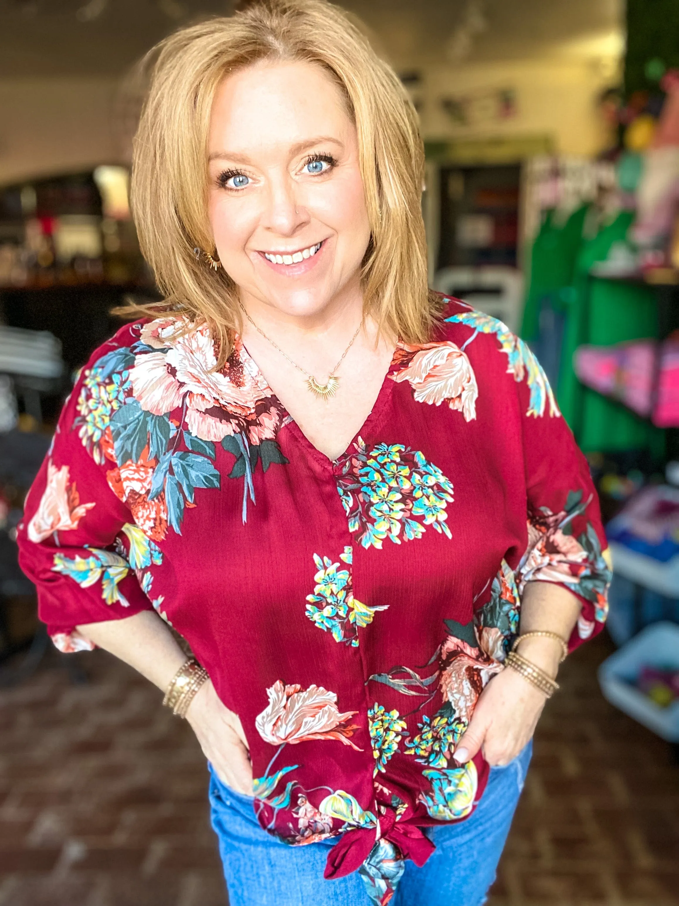 Wine Floral Top