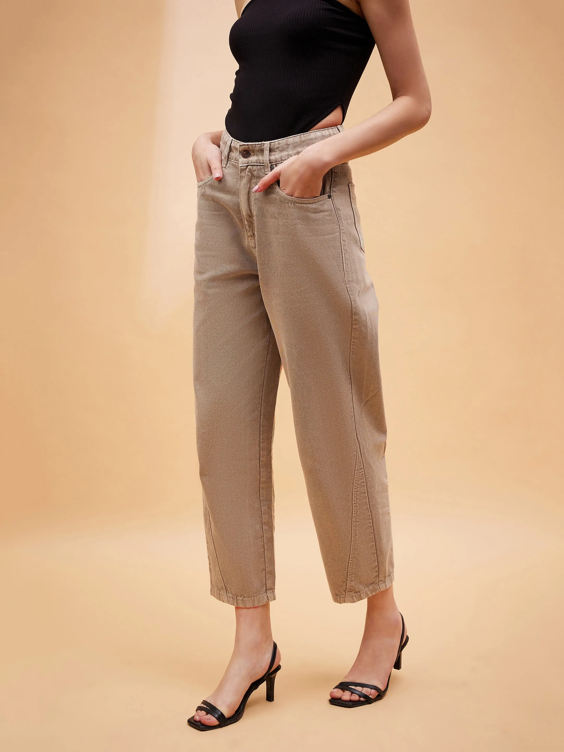 Women Beige Balloon Fit Jeans