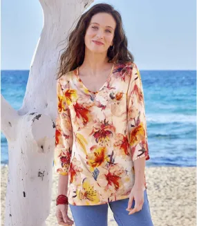 Women's Coral Floral Crepe Blouse 