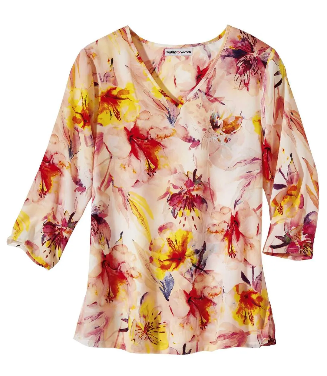 Women's Coral Floral Crepe Blouse 