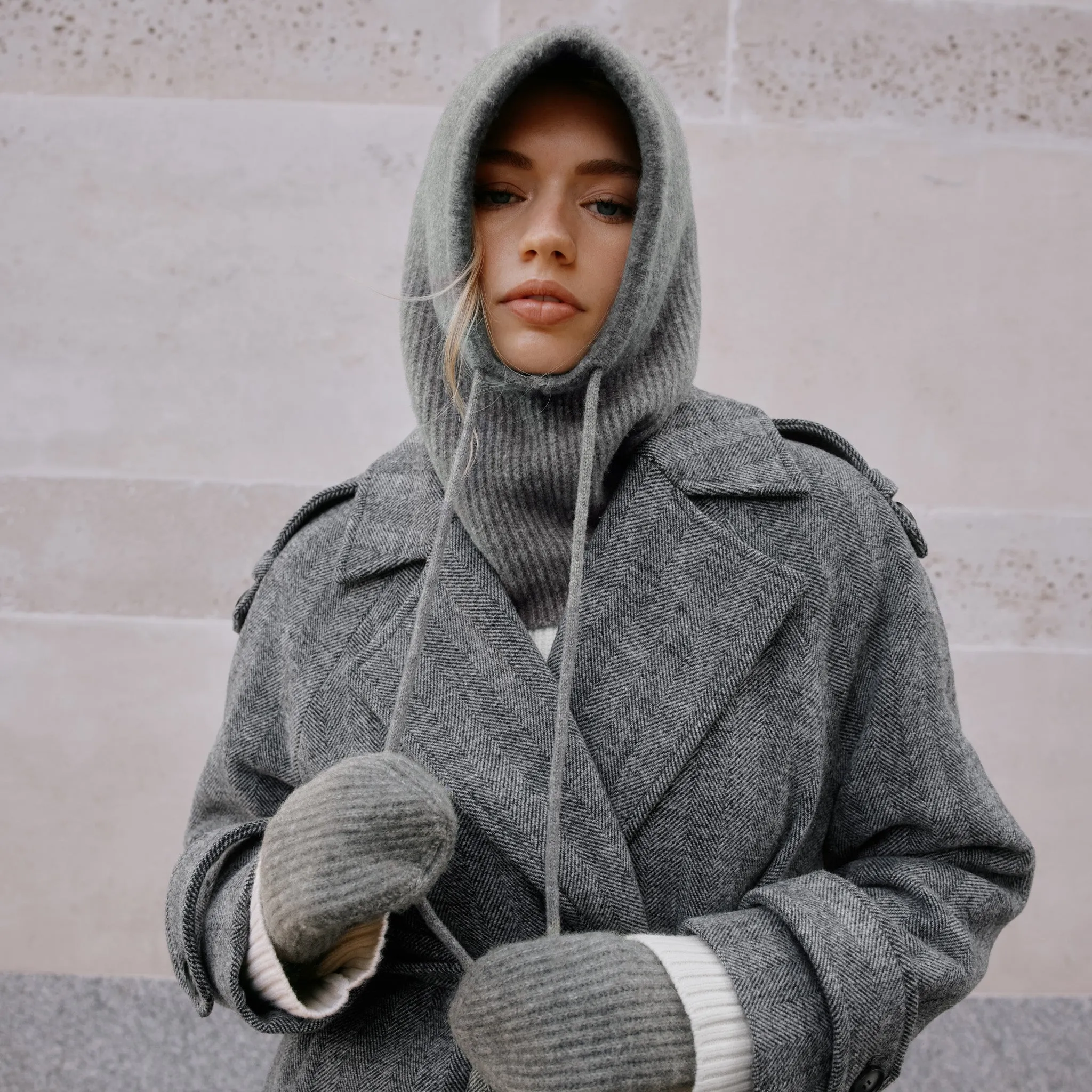 Wool Blend Grey Knitted Hood