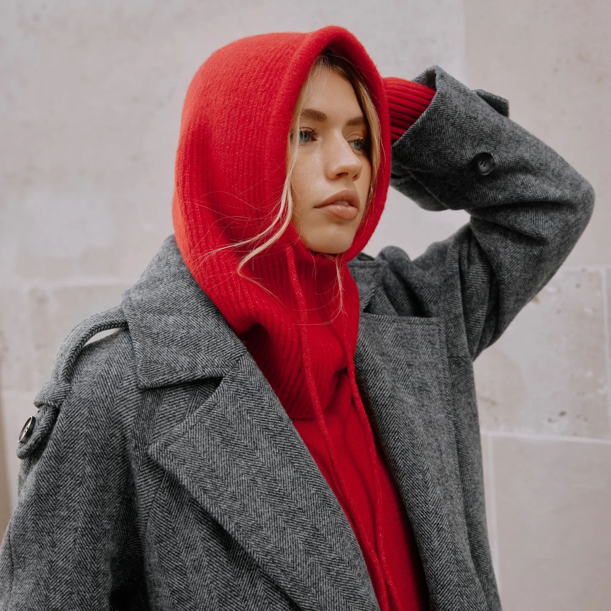 Wool Blend Red Knitted Hood