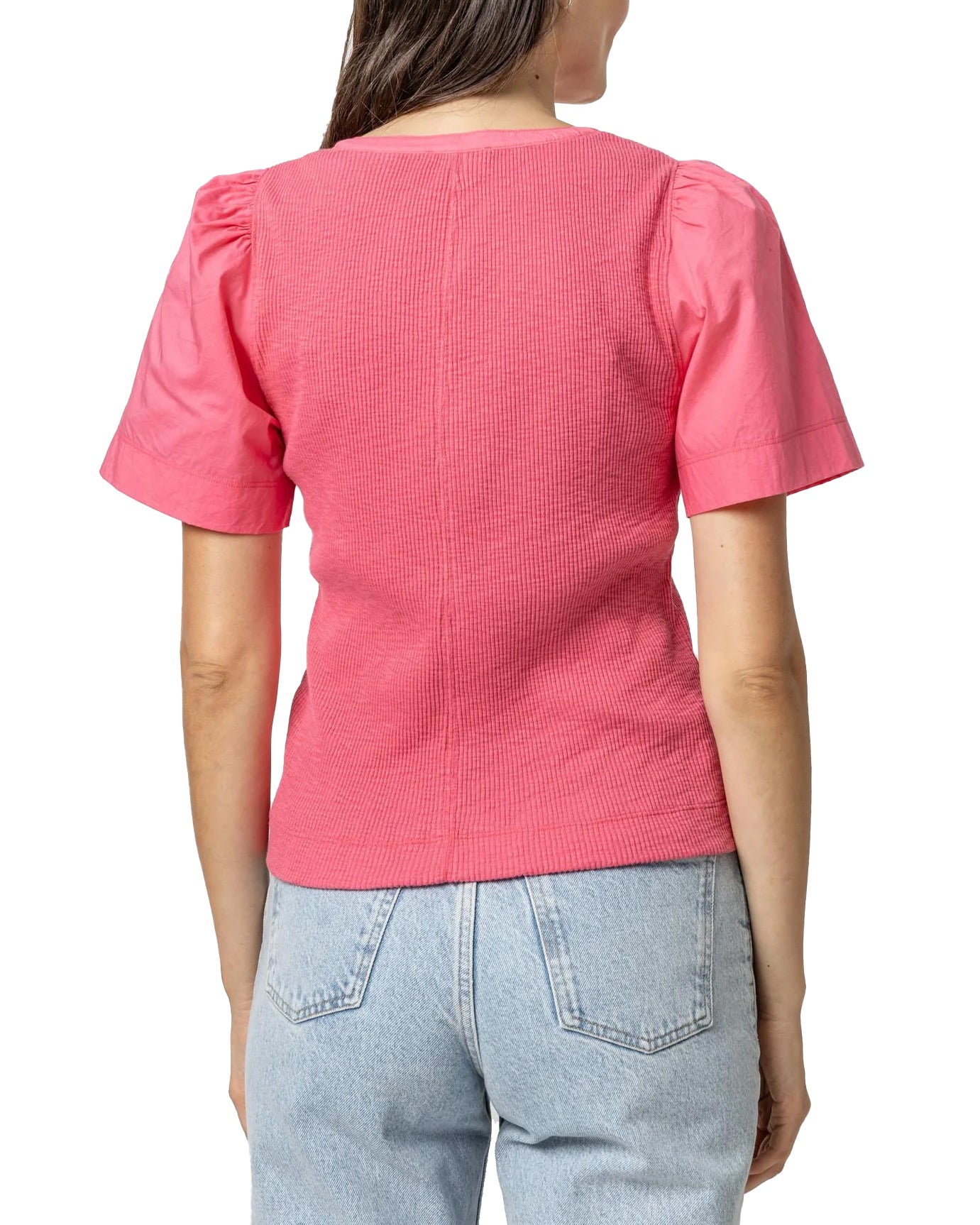 Woven Sleeve Split Neck Top (Rosebud)