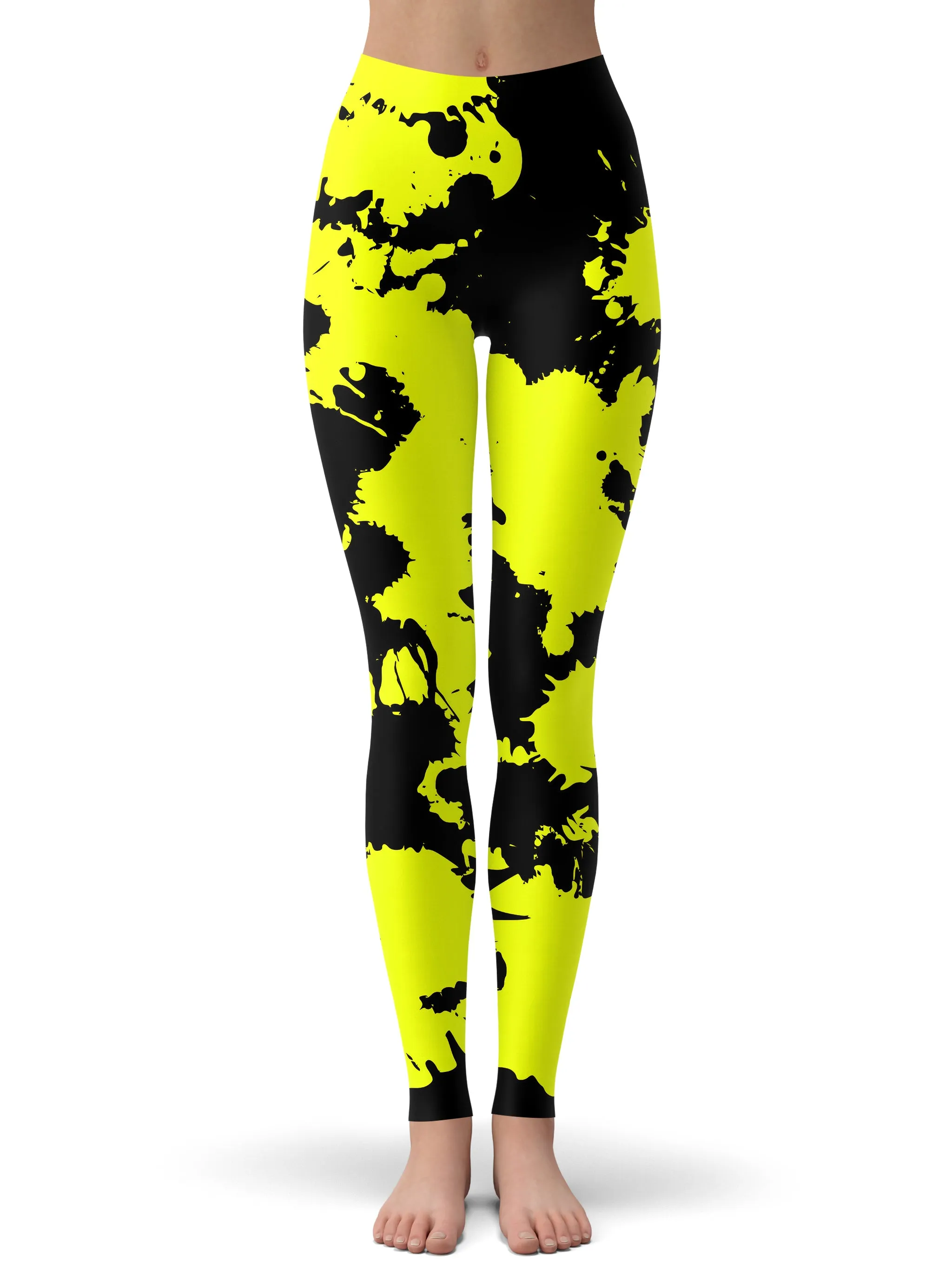 Yellow and Black Paint Splatter Hoodie Dress and Leggings Combo