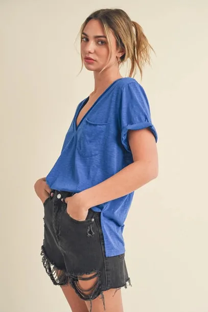 Zoie Short Sleeve Rolled Knit Top